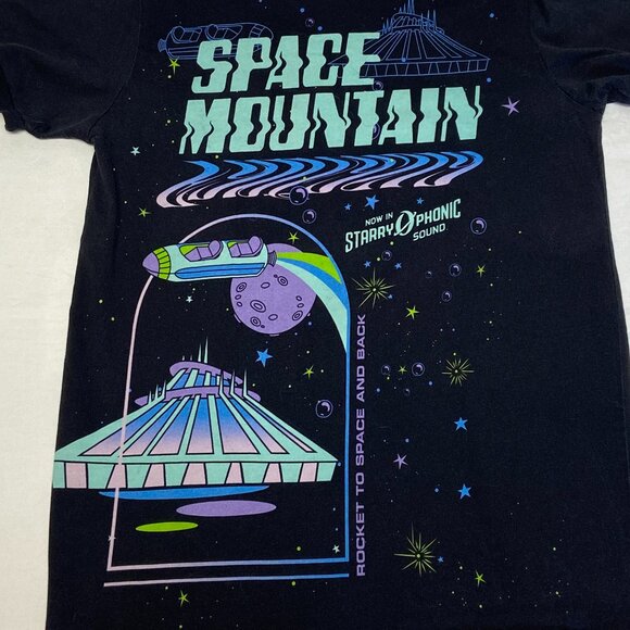 Disney Space Mountain Tee Black M Parks Exclusive Graphic T-Shirt Short Sleeve - Picture 7 of 11